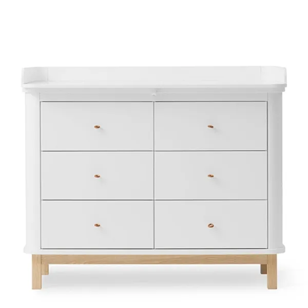 Oliver Furniture Wood Hoitotasokommode, 6 laatikkoa, Valkoinen/Tammi